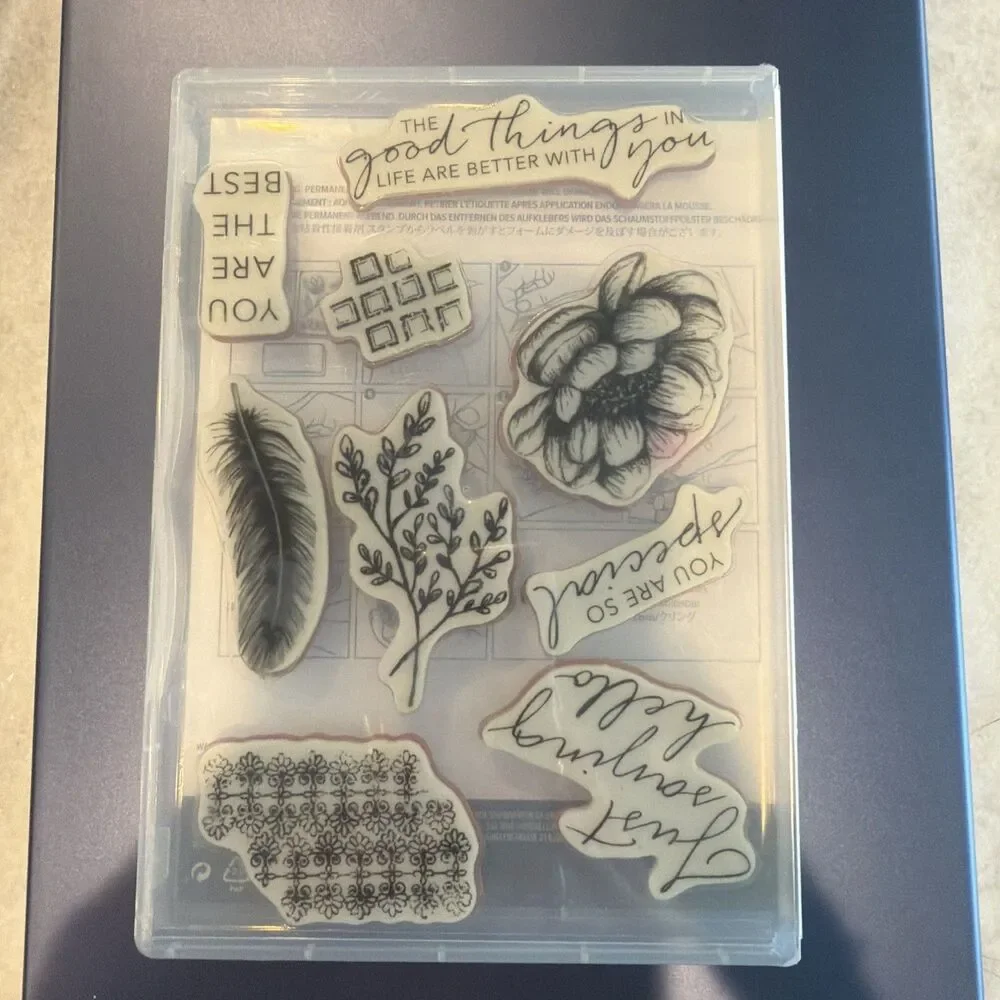 Stampin' Up Tasteful Touches Cling Stamp Set #152562 Feather Flower Sentiments